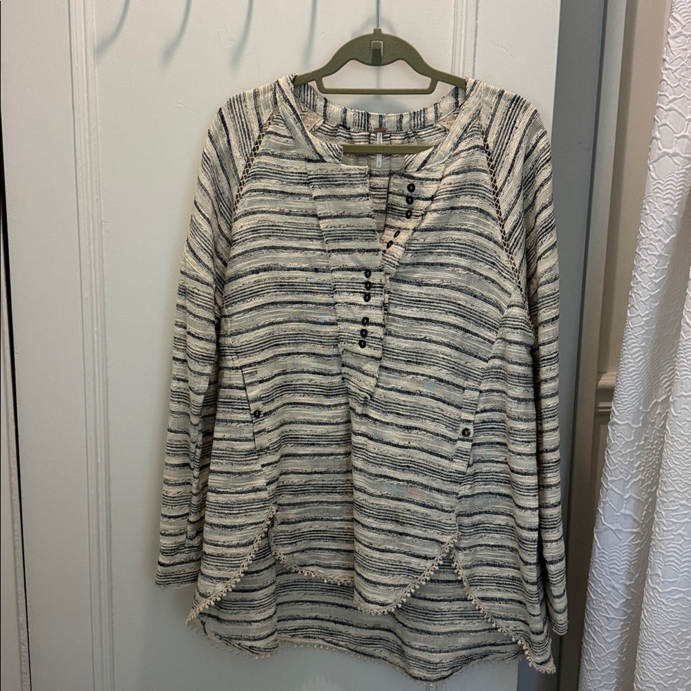 Free People Striped Cream and Black Top